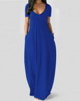 Solid color V-neck dress-D836