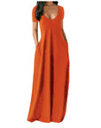 Solid color V-neck dress-D836