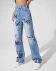 Butterfly print jeans-D94 | Inspanda