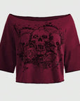 Skull patterned dropped-shoulder TEE-D447