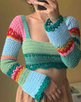 Patchwork-D764 de rayas de cuello cuadrado | Inspanda