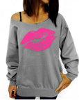 Red lips pattern sweatshirt-D782 | Inspanda
