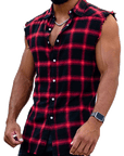 Sleeveless plaid shirt-D685