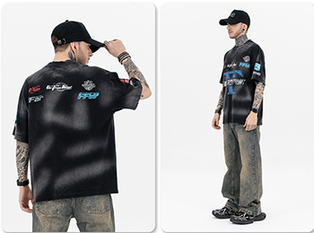Distressed racing T-shirt-D524