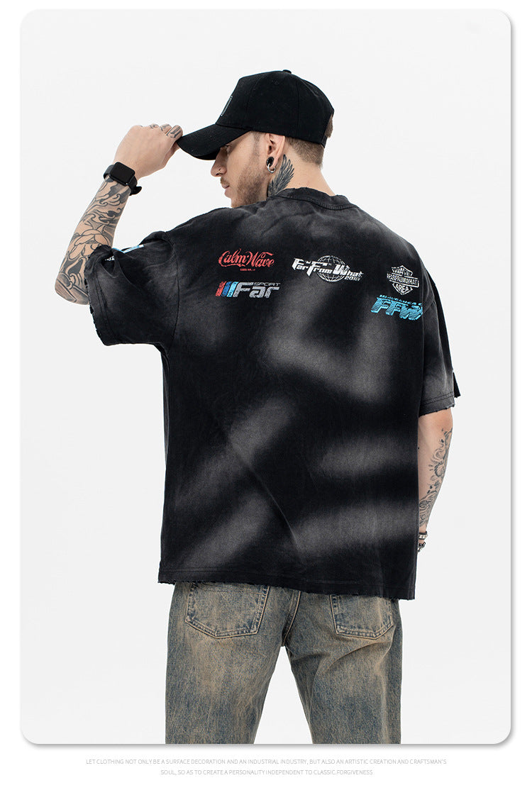Distressed racing T-shirt-D524