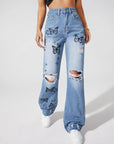 Butterfly print jeans-D94 | Inspanda