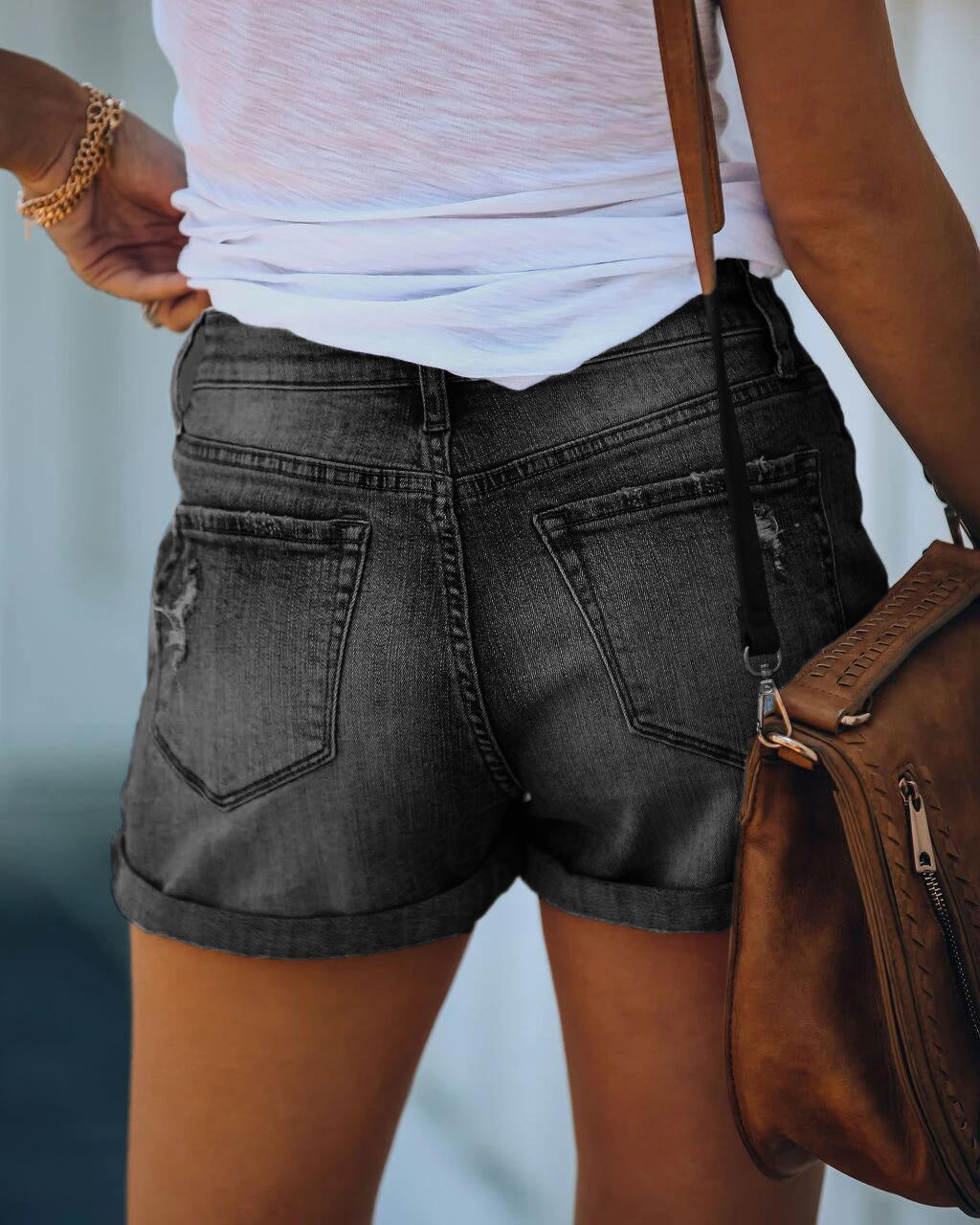 Ripped hem denim shorts-D133