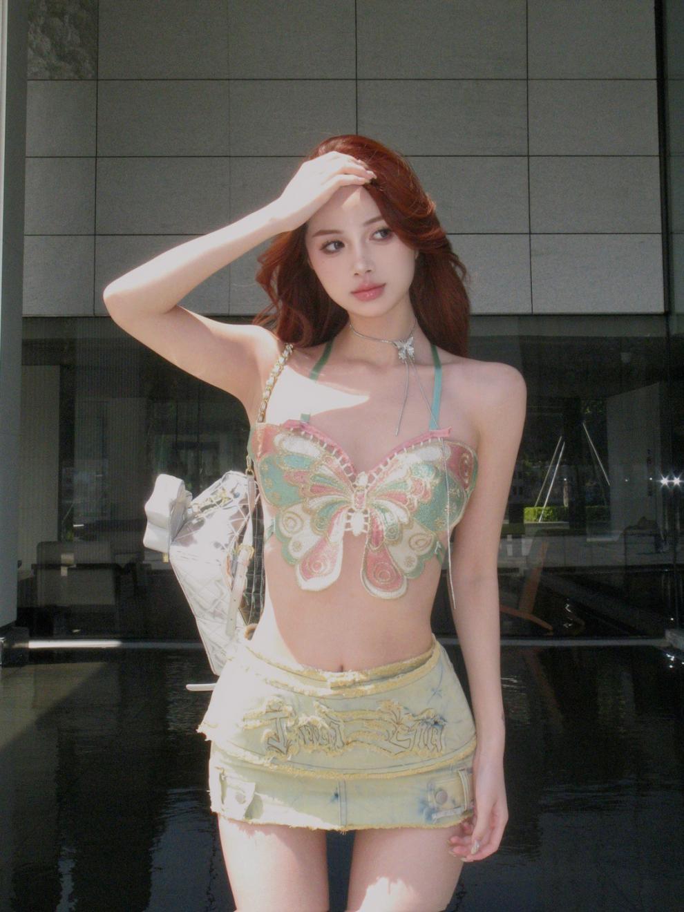 Butterfly embroidery sexy -D386 | Inspanda