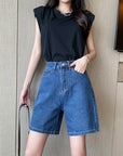 High-rise denim shorts-D813