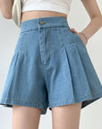 High-rise denim shorts-D816